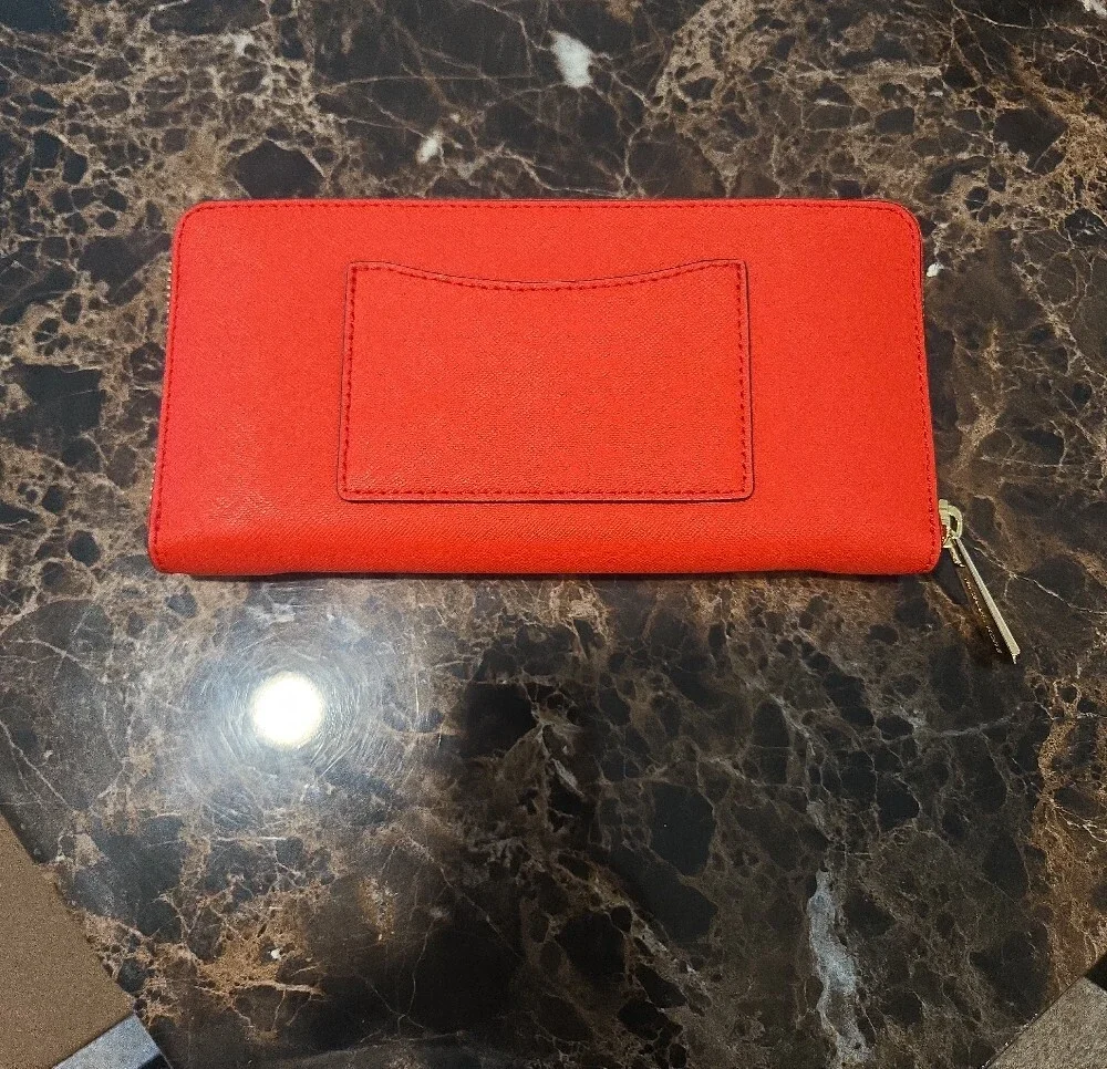 Michael Kors Coral-Red Zip Wallet with Gold Logo